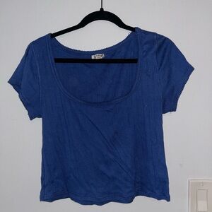 Free People Blue Pointelle Short Sleeve Baby Tee - XL